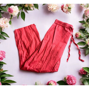 Liz Claiborne Coral Linen Pants Sz Small Straight Leg Drawstring Waist Casual